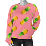 Pink Pineapple Pattern Print Women's Crewneck Sweatshirt GearFrost