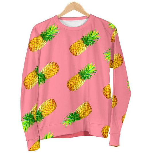 Pink Pineapple Pattern Print Women's Crewneck Sweatshirt GearFrost