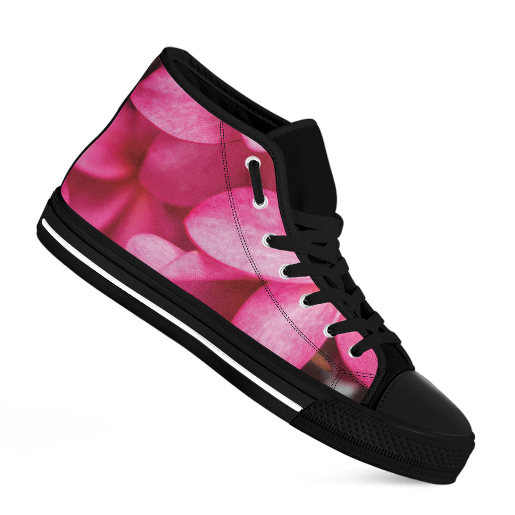 Pink Plumeria Flower Print Black High Top Shoes