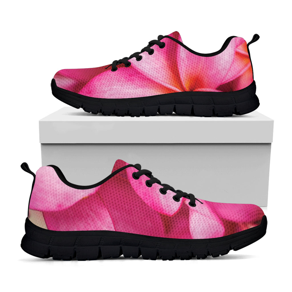 Pink Plumeria Flower Print Black Sneakers