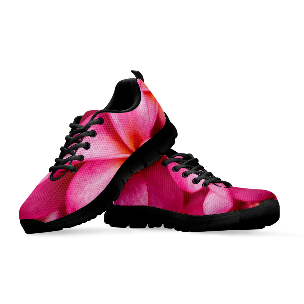 Pink Plumeria Flower Print Black Sneakers