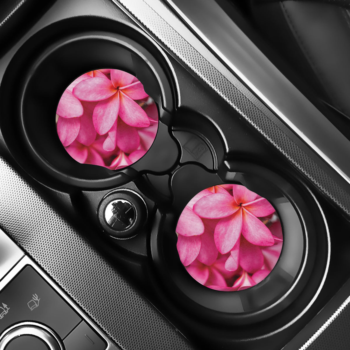 Pink Plumeria Flower Print Car Coasters