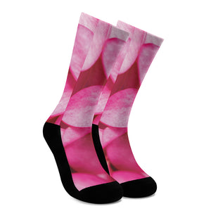 Pink Plumeria Flower Print Crew Socks