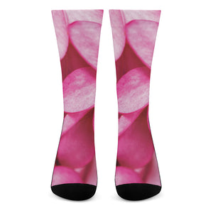 Pink Plumeria Flower Print Crew Socks