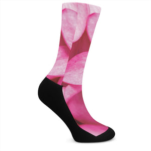 Pink Plumeria Flower Print Crew Socks