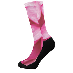 Pink Plumeria Flower Print Crew Socks