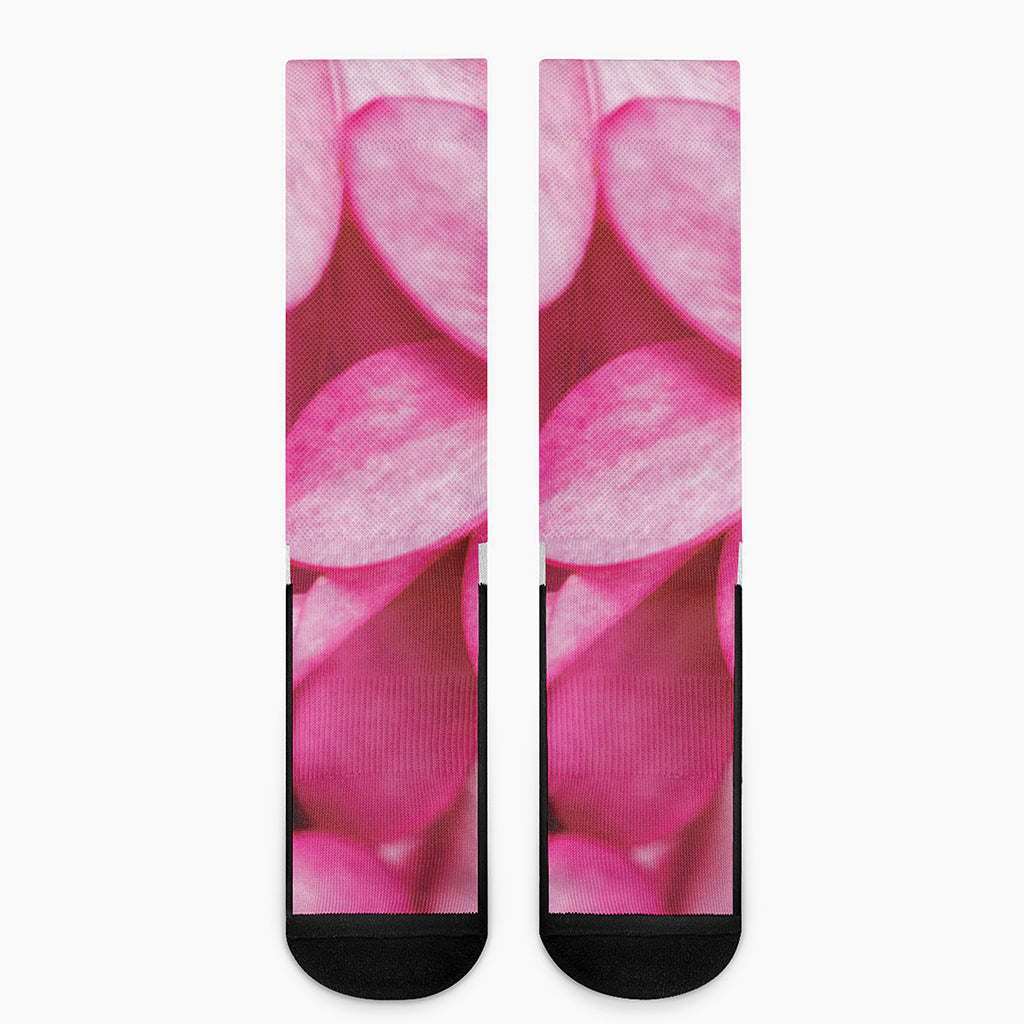 Pink Plumeria Flower Print Crew Socks