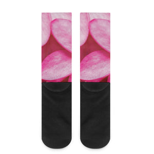 Pink Plumeria Flower Print Crew Socks