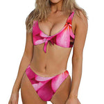 Pink Plumeria Flower Print Front Bow Tie Bikini