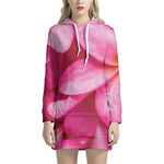 Pink Plumeria Flower Print Hoodie Dress