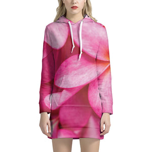 Pink Plumeria Flower Print Hoodie Dress