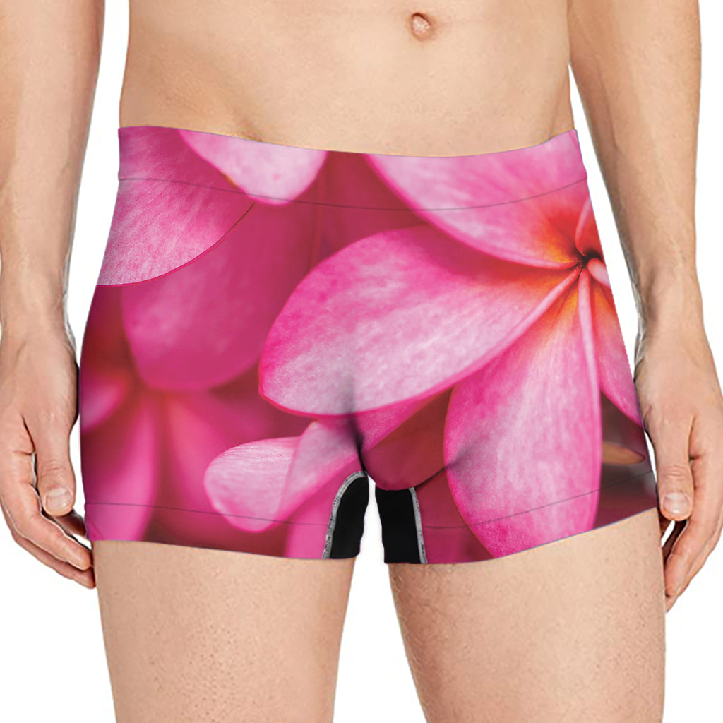 Pink Plumeria Flower Print Men's Boxer Briefs