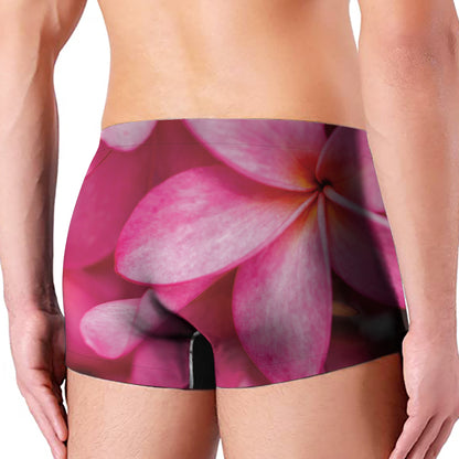 Pink Plumeria Flower Print Men's Boxer Briefs