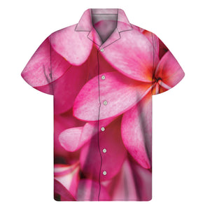 Pink Plumeria Flower Print Men's Short Sleeve Shirt