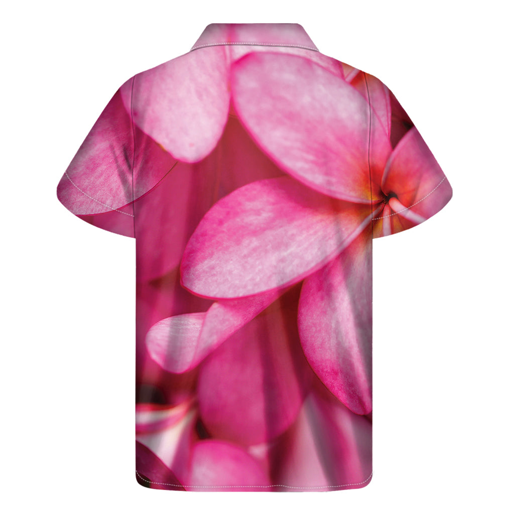 Pink Plumeria Flower Print Men's Short Sleeve Shirt