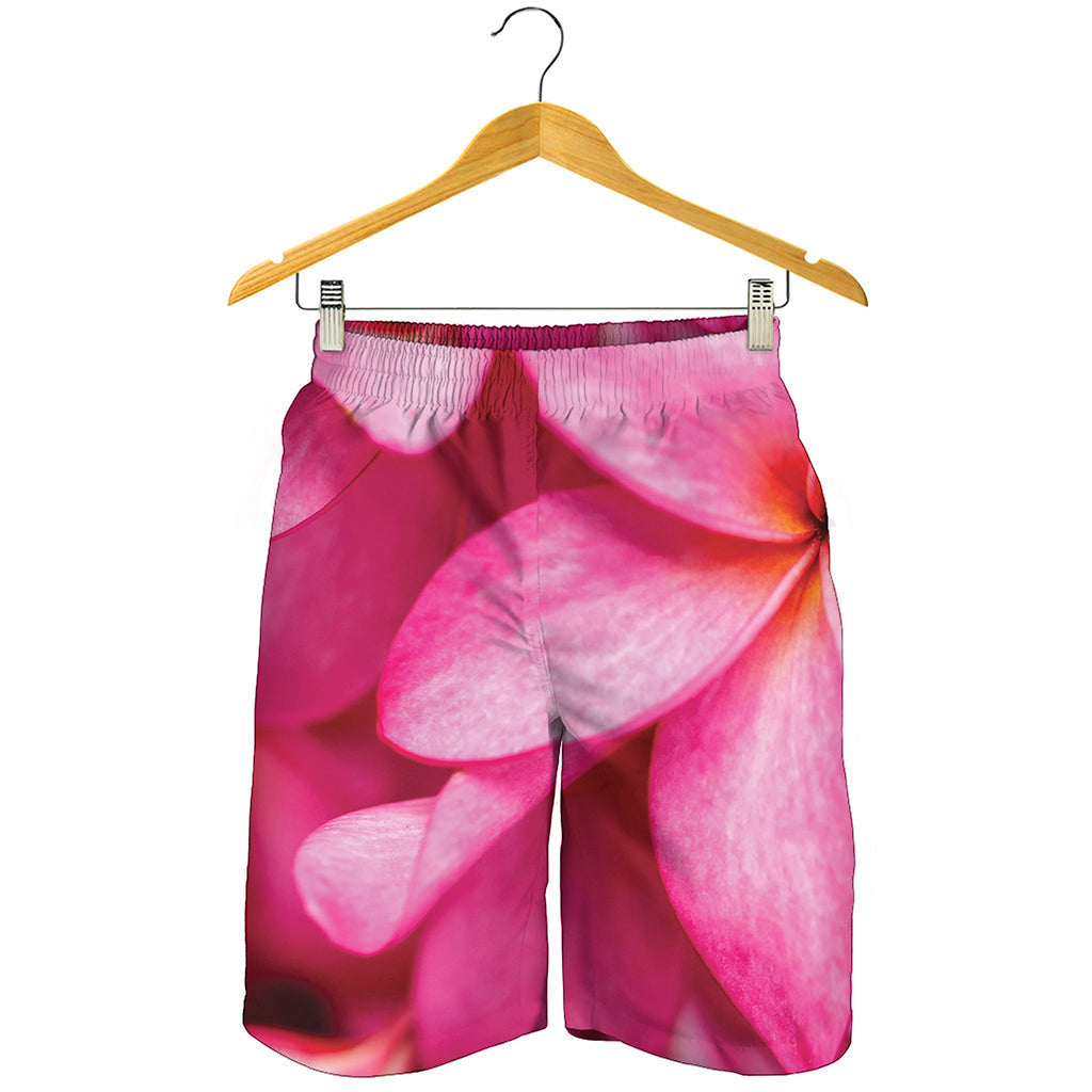 Pink Plumeria Flower Print Men's Shorts