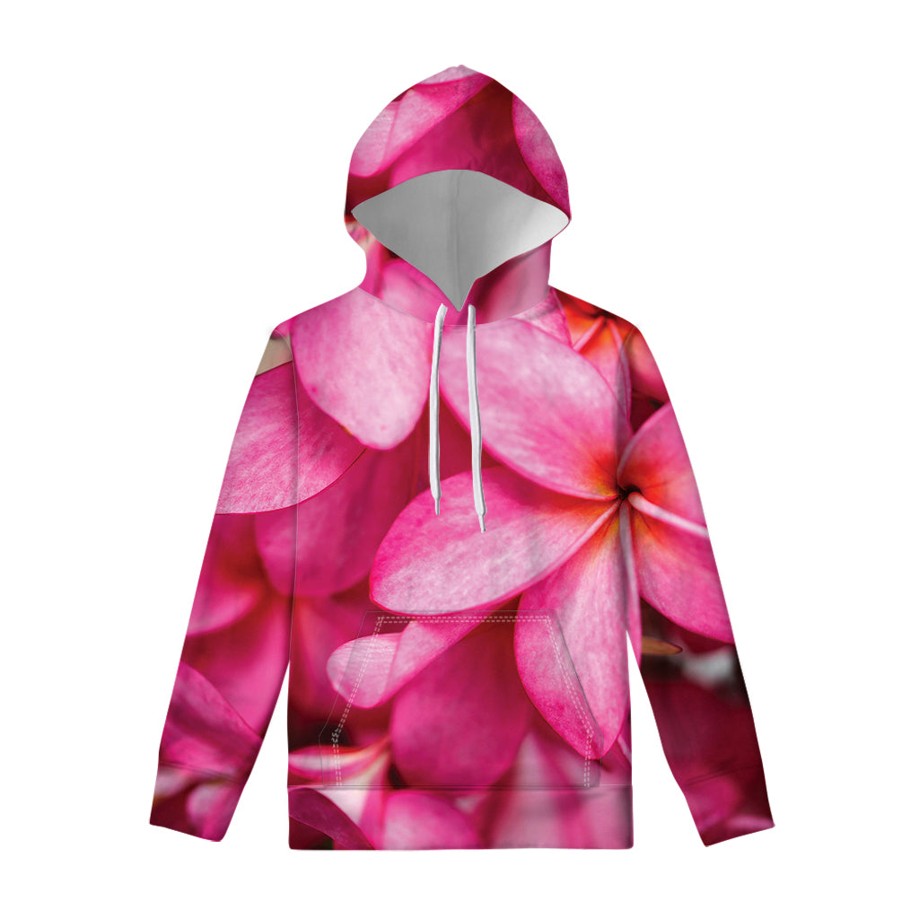 Pink Plumeria Flower Print Pullover Hoodie