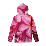 Pink Plumeria Flower Print Pullover Hoodie