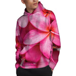 Pink Plumeria Flower Print Pullover Hoodie