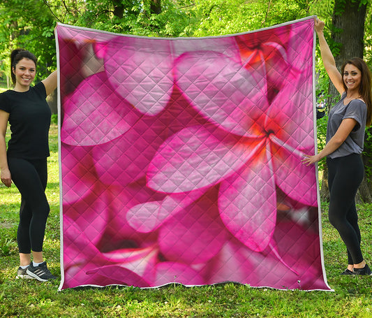 Pink Plumeria Flower Print Quilt