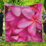 Pink Plumeria Flower Print Quilt
