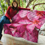 Pink Plumeria Flower Print Quilt
