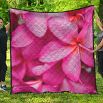 Pink Plumeria Flower Print Quilt