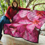 Pink Plumeria Flower Print Quilt