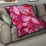 Pink Plumeria Flower Print Quilt