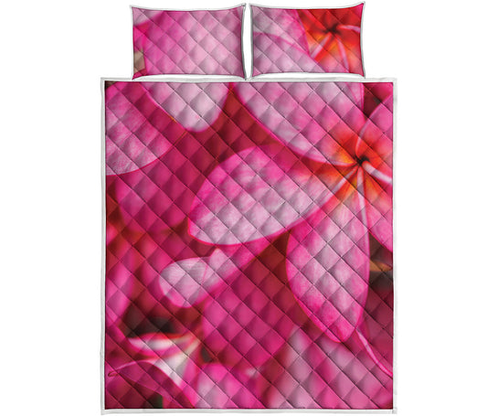 Pink Plumeria Flower Print Quilt Bed Set