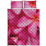 Pink Plumeria Flower Print Quilt Bed Set