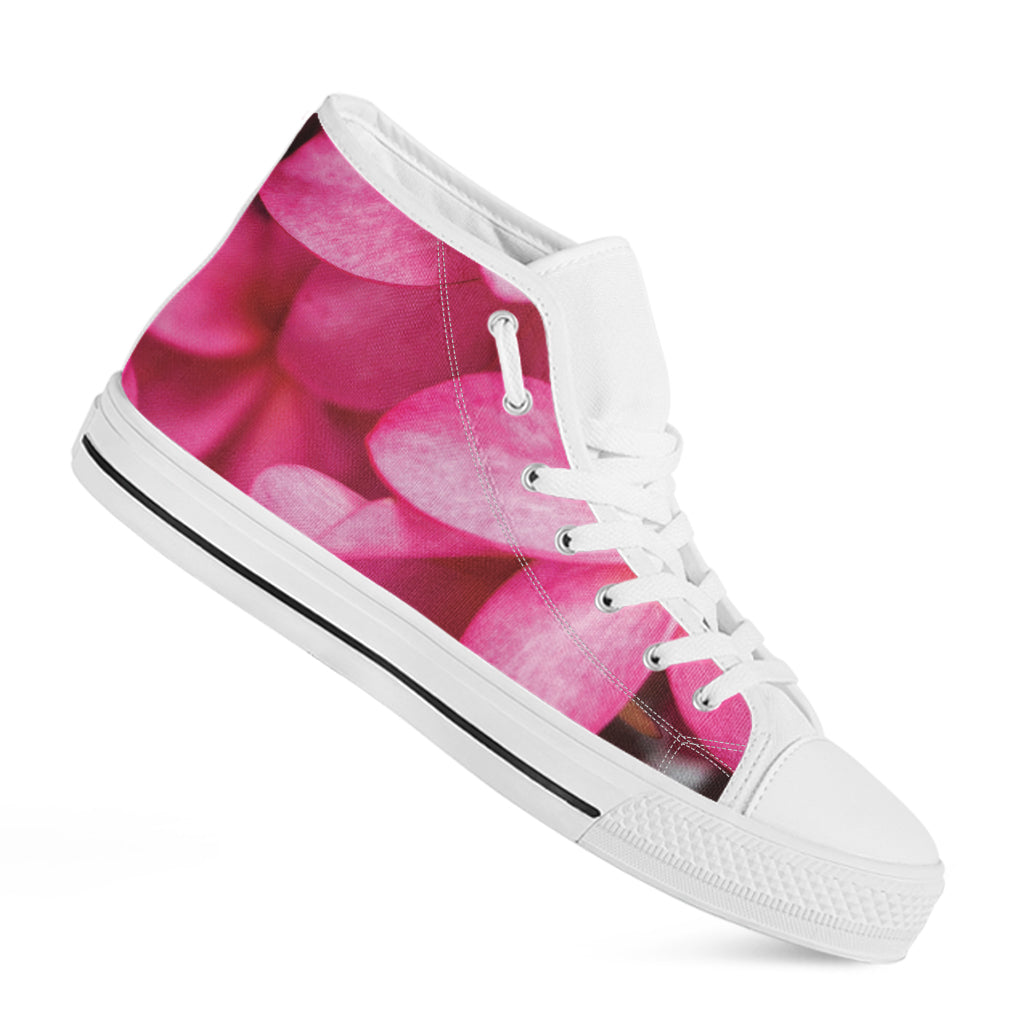 Pink Plumeria Flower Print White High Top Shoes