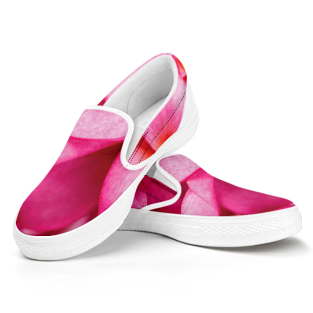 Pink Plumeria Flower Print White Slip On Shoes