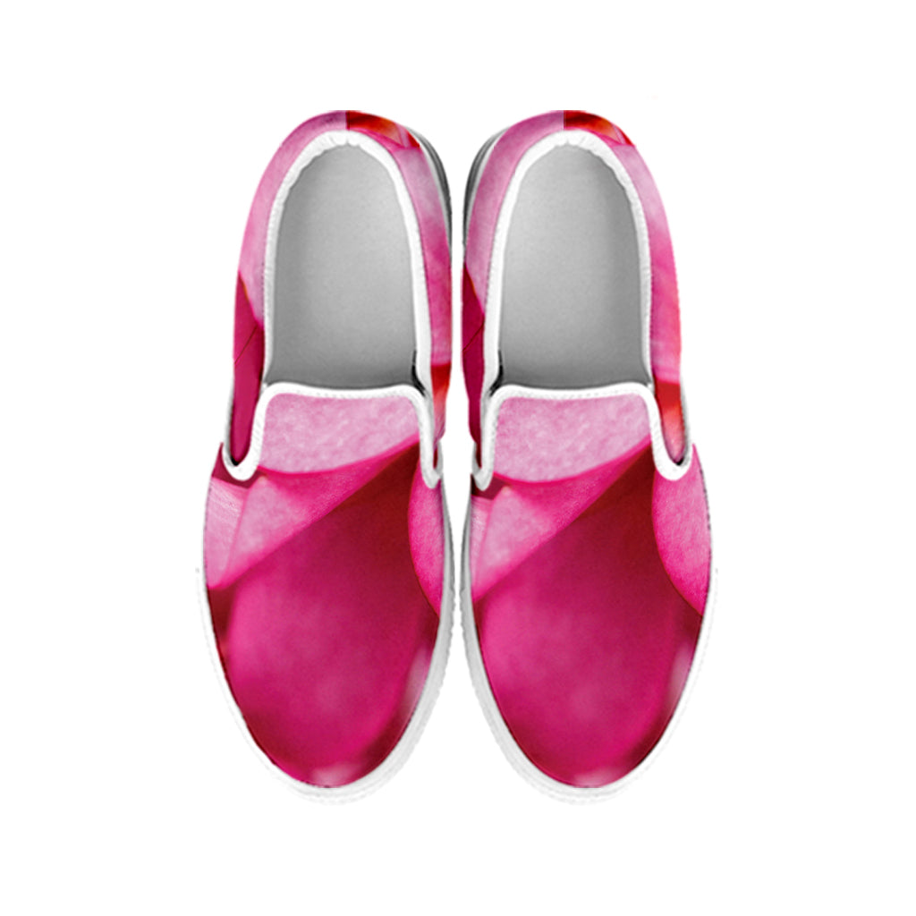 Pink Plumeria Flower Print White Slip On Shoes