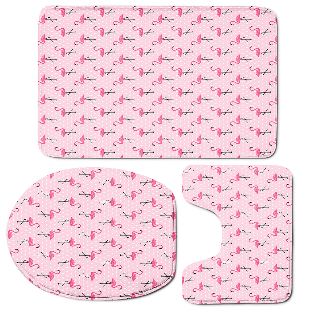 Pink Polka Dot Flamingo Pattern Print 3 Piece Bath Mat Set