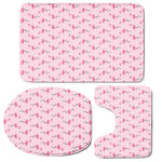 Pink Polka Dot Flamingo Pattern Print 3 Piece Bath Mat Set