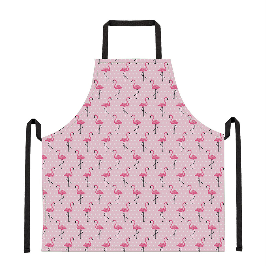 Pink Polka Dot Flamingo Pattern Print Apron
