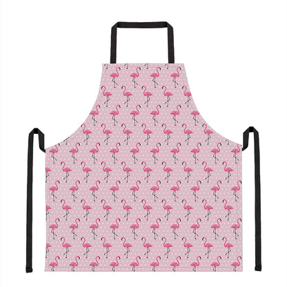 Pink Polka Dot Flamingo Pattern Print Apron