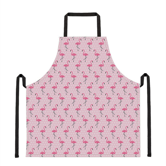 Pink Polka Dot Flamingo Pattern Print Apron