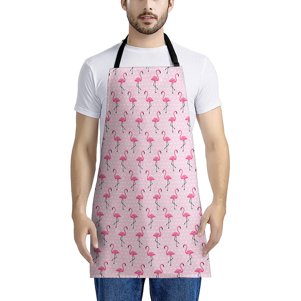 Pink Polka Dot Flamingo Pattern Print Apron