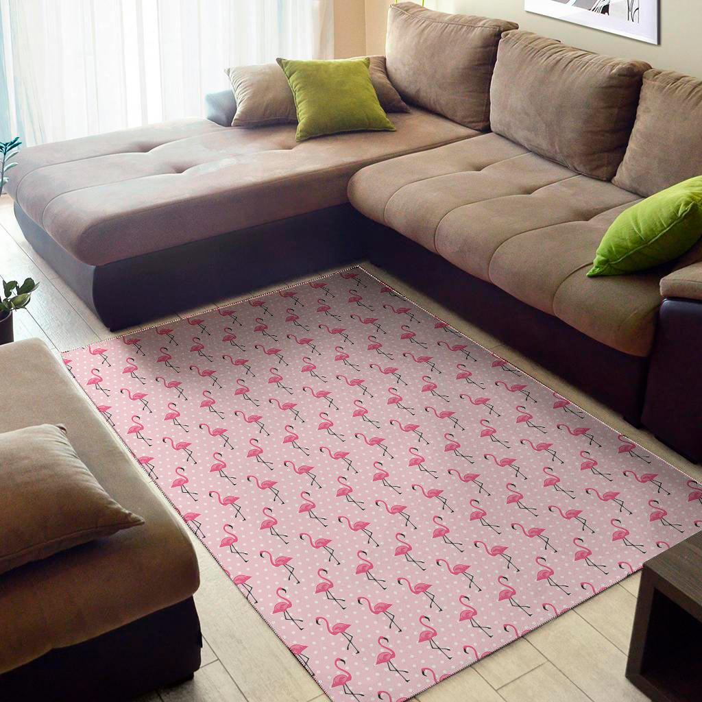 Pink Polka Dot Flamingo Pattern Print Area Rug