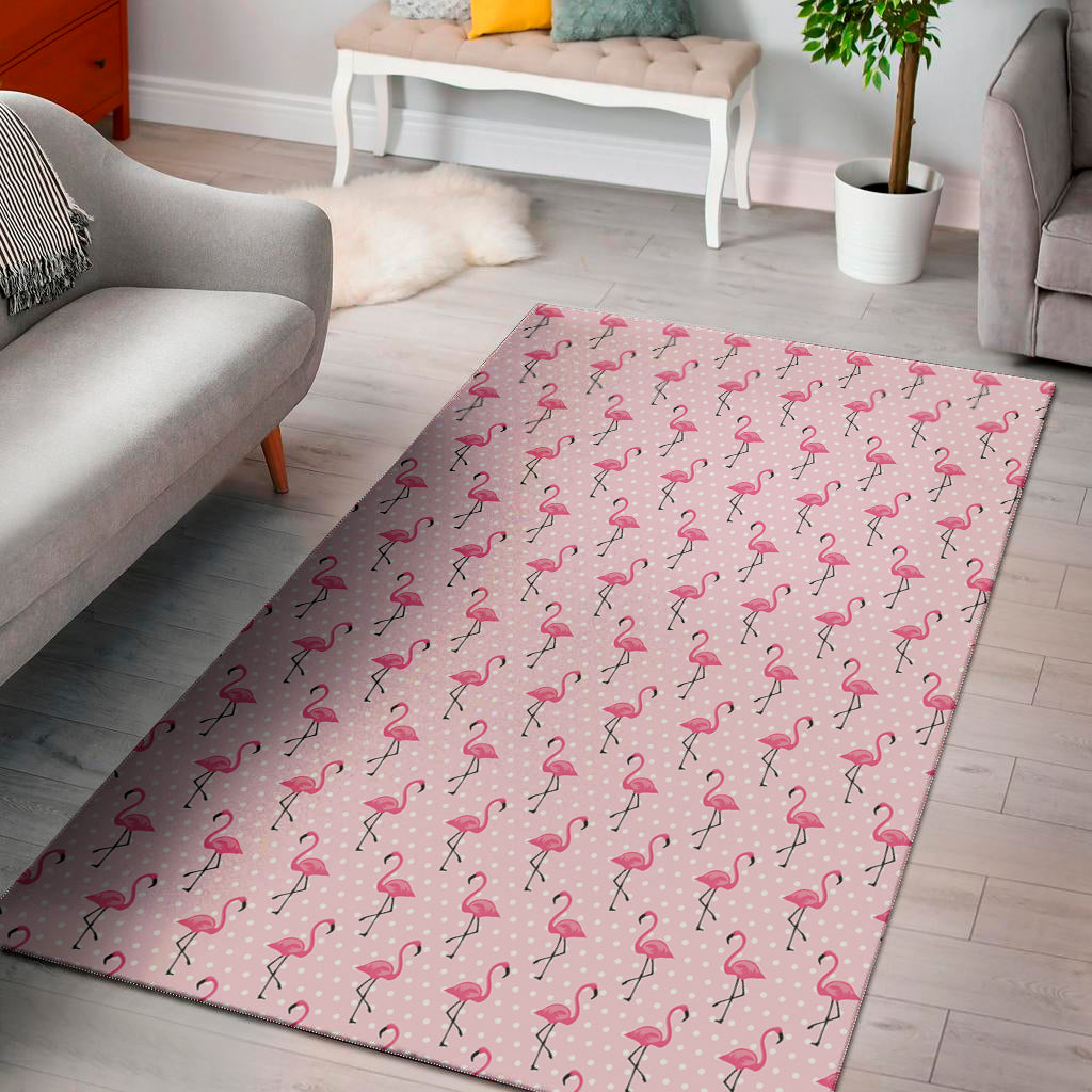 Pink Polka Dot Flamingo Pattern Print Area Rug