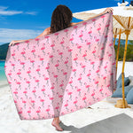 Pink Polka Dot Flamingo Pattern Print Beach Sarong Wrap