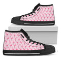 Pink Polka Dot Flamingo Pattern Print Black High Top Sneakers