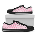 Pink Polka Dot Flamingo Pattern Print Black Low Top Sneakers