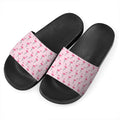Pink Polka Dot Flamingo Pattern Print Black Slide Sandals
