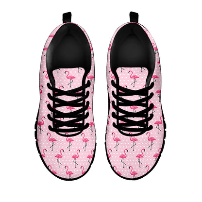 Pink Polka Dot Flamingo Pattern Print Black Sneakers