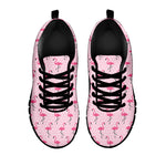 Pink Polka Dot Flamingo Pattern Print Black Sneakers