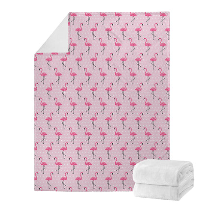 Pink Polka Dot Flamingo Pattern Print Blanket