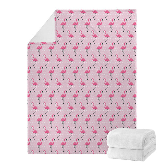 Pink Polka Dot Flamingo Pattern Print Blanket
